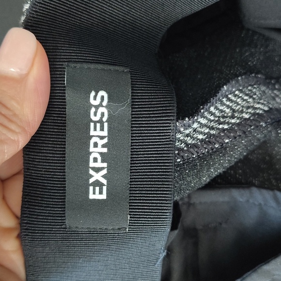 EXPRESS Black Gray Tweed Wide Leg Pants Size Large Elastic Waist Stretch - Picture 7 of 9